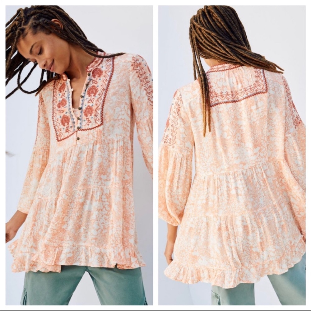 Anthropologie Claudia Embroidered Babydoll Tunic